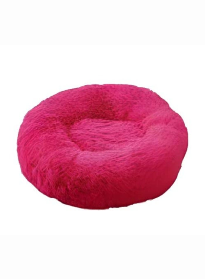 ComfyCraze Donut Shaped Cat Bed (Dark Pink) - Cozy Pet Haven - Raised Edges, Super Warm Plush Fur, 60cm Diameter - Non-Slip Bottom, Removable & Washable - Ideal for Small/Medium Pets