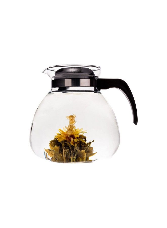 Glassware 2.5 Quart Glass Teapot | Short Spout Stay Cool Plastic Handle And Lid Stovetop And Dishwasher Safe Heat Cold And Thermal Shock Resistant Borosilicate Glass