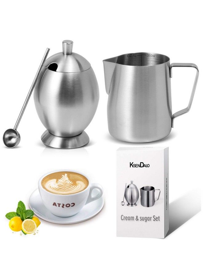 Deluxy Sugar And Creamer Set Stainless Cream And Sugar Set(2020Upgrade) Deluxy Coffee Latte Tea Coffee Server Set Fashion Style With Brushed Stainless Steel Finish Silver