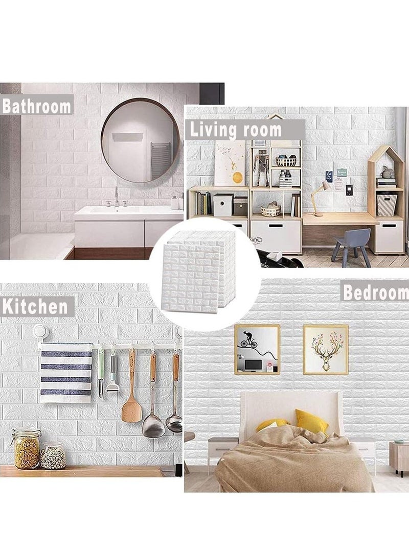 COOLBABY Brick Wall Stickers 10PC 3D Wall Sticker Self Adhesive Wall Panels Waterproof PE Foam White Wallpaper for Living Room TV Wall and Home Decor