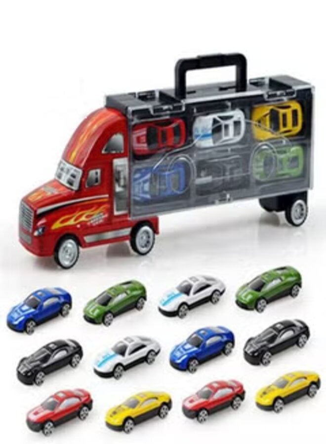 12-Piece Racer Vehicle With Container Truck Mini Pull Back Car Toy Set