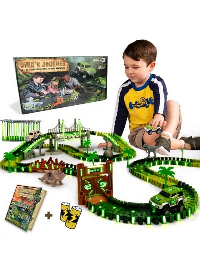 Dinosaur Glow In The Dark Race Train Track Toy For Boys & Girls Ages 3, 4, 5, 6, And 7, Let Your Kidsimagination Bring Dino Journey Adventure To Life (159 Pcs) Dinomaniacs By Jitterygit