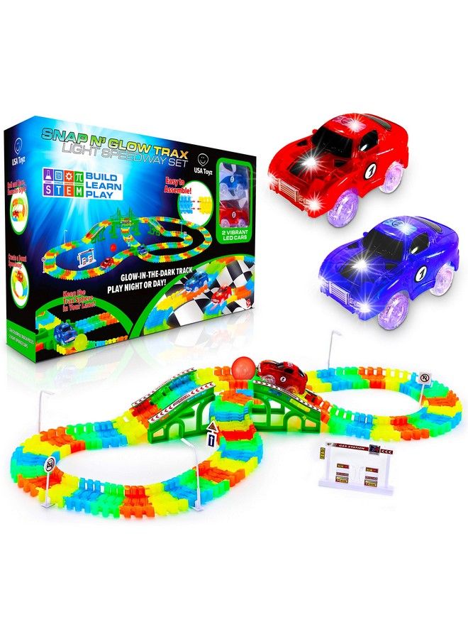 Glow Race Tracks And Led Toy Cars 360Pk Glow In The Dark Bendable Rainbow Race Track Set Stem Building Toys For Boys And Girls With 2 Light Up Toy Cars