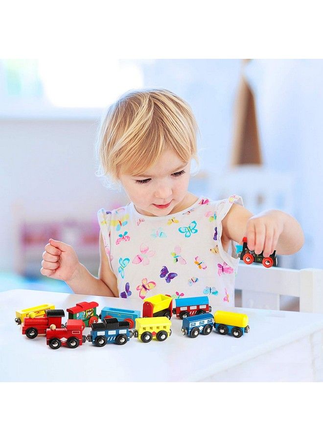 12 Pcs Wooden Train Cars, Train Toys Magnetic Set Includes 3 Engines And Storage Bag, Toy Train Sets For Kids Toddler Boys And Girls, Compatible With Major Brands Train Tracks Set
