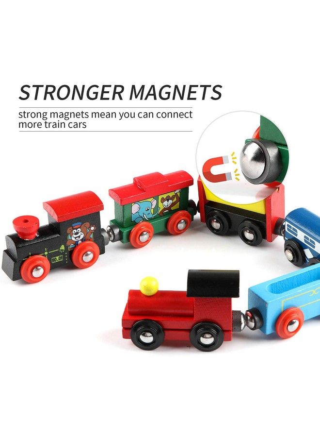 12 Pcs Wooden Train Cars, Train Toys Magnetic Set Includes 3 Engines And Storage Bag, Toy Train Sets For Kids Toddler Boys And Girls, Compatible With Major Brands Train Tracks Set