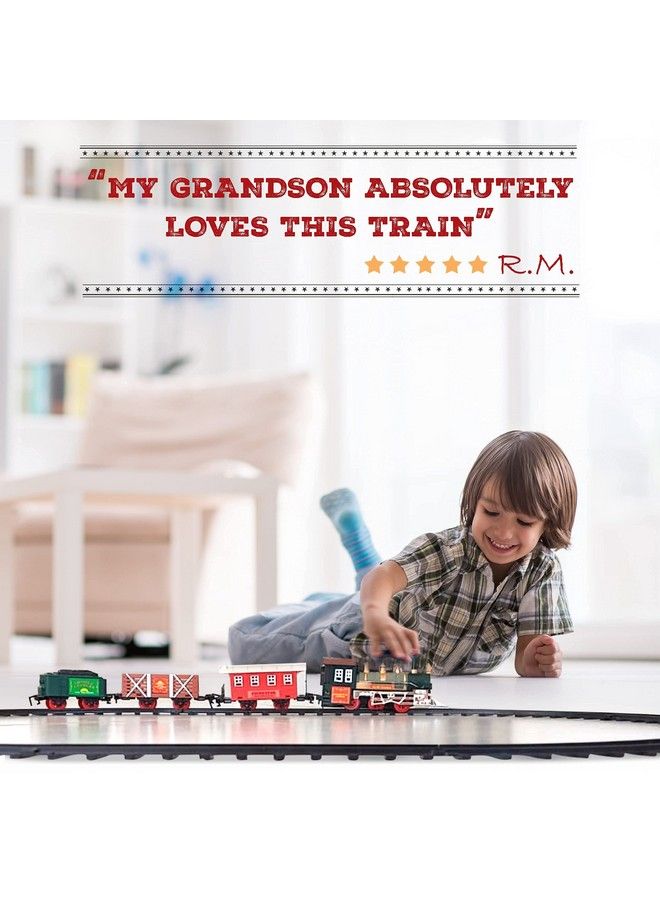 Kids Train Set Electric Train Toy For Boys 24 W/Lights & Sound, Railway Kits W/Steam Locomotive Engine, Cargo Cars, 4 Horses & Tracks, For 47