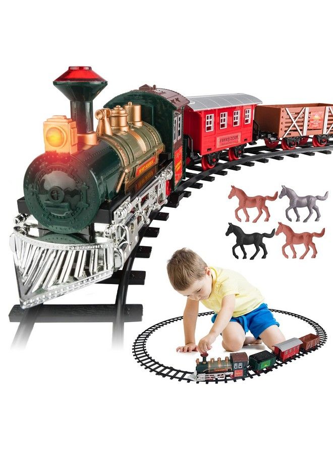 Kids Train Set Electric Train Toy For Boys 24 W/Lights & Sound, Railway Kits W/Steam Locomotive Engine, Cargo Cars, 4 Horses & Tracks, For 47