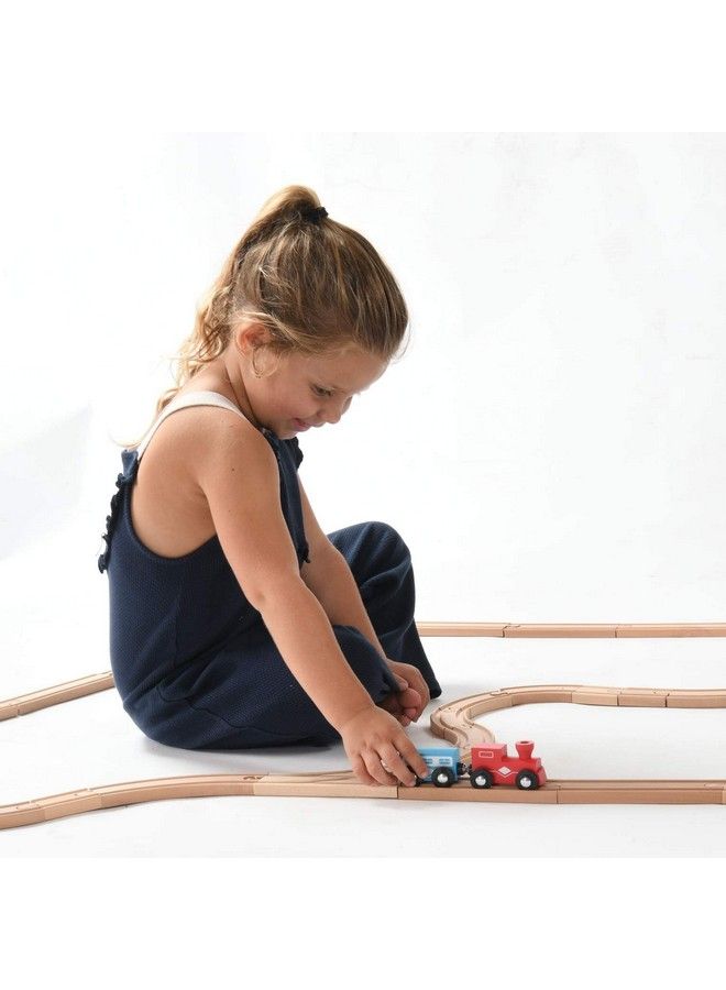 Wooden Train Tracks 52 Pcs Wooden Train Set + 2 Bonus Toy Trains Train Sets For Kids Car Train Toys Is Compatible With Thomas Wooden Railway Systems And All Major Brands Original