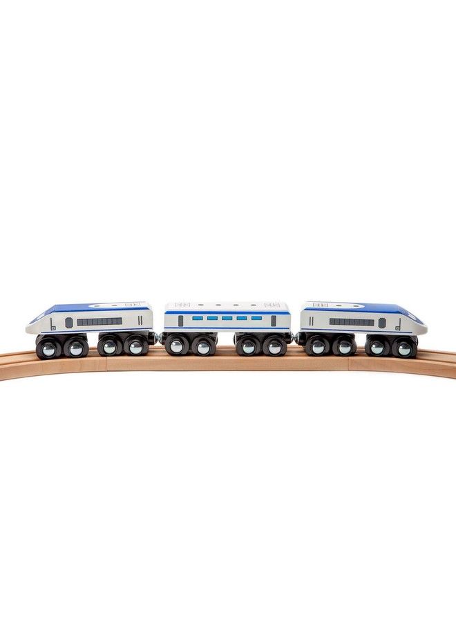 Maxim Enterprise Express Train Set 2 Engines And 1 Passenger Car In Bullet Speed Train Style. Brightly Colored Toy, Genuine Hardwood, Compatible With Major Brands. Ages 3+