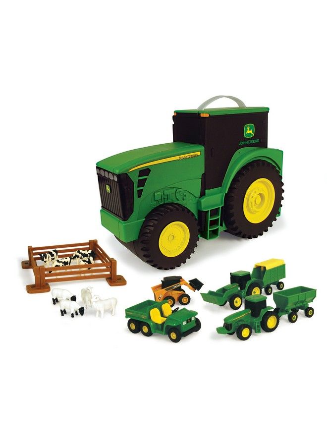 Deere Durable Vehicle Toy Set For Kids With Tractor Shaped Portable Carry Case