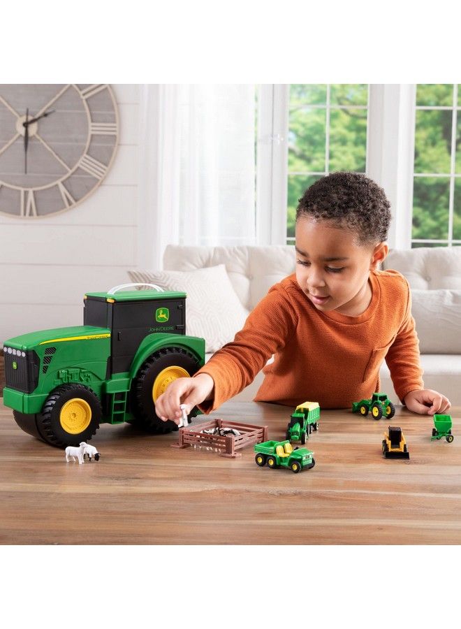 Deere Durable Vehicle Toy Set For Kids With Tractor Shaped Portable Carry Case