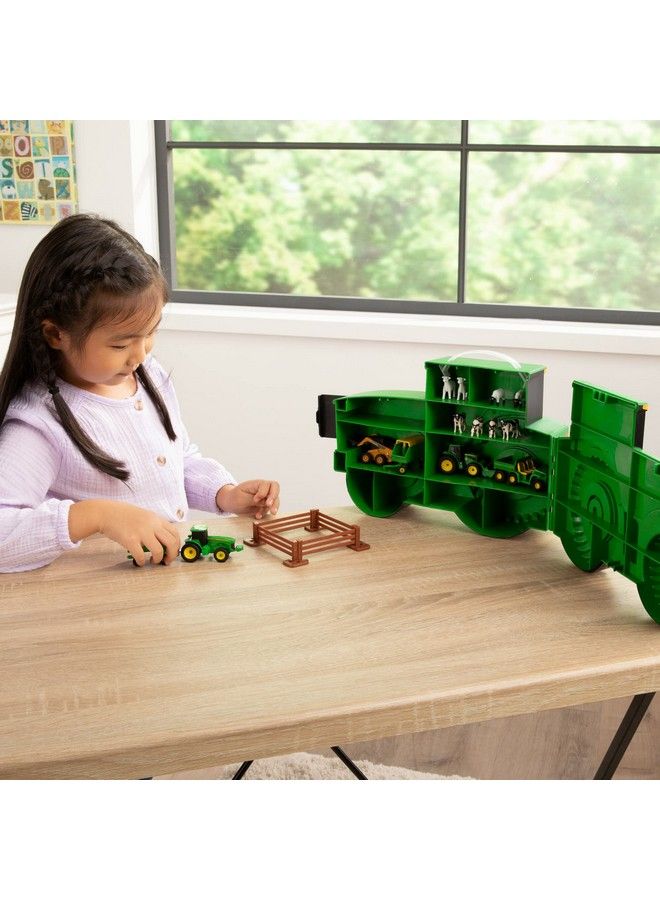 Deere Durable Vehicle Toy Set For Kids With Tractor Shaped Portable Carry Case