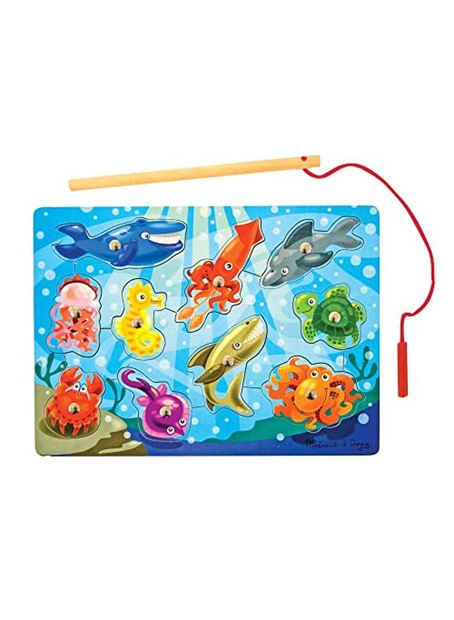 Magnetic Wooden Fishing Game And Puzzle With Wooden Ocean Animal Magnets