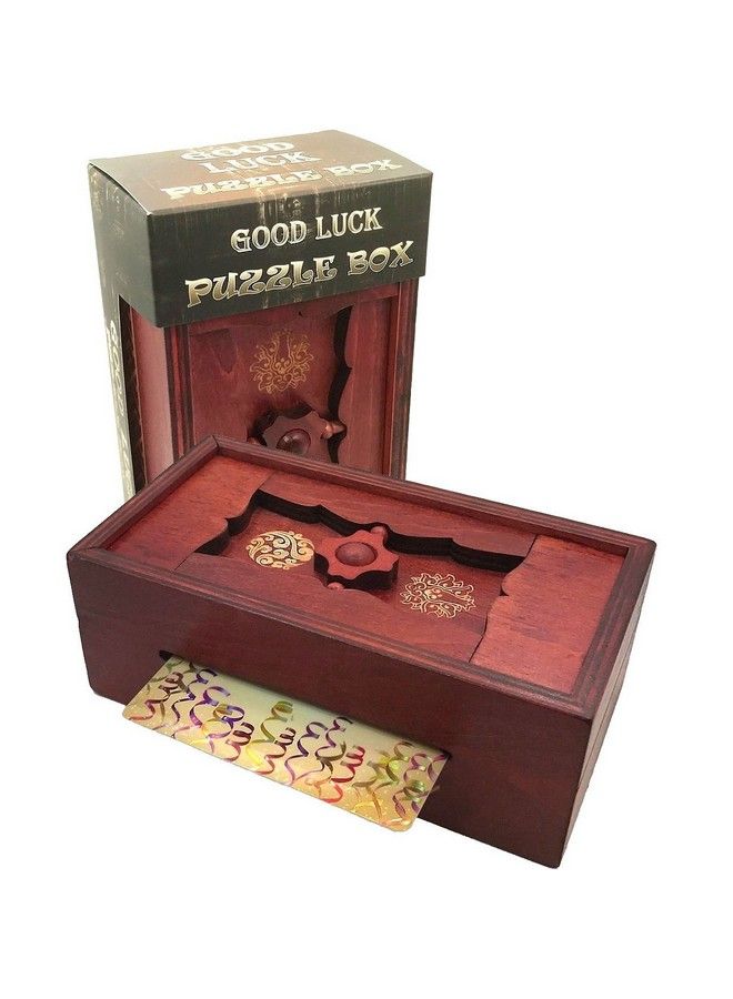 Good Luck Puzzle Box Secret Money And Gift Card Holder In A Wooden Magic Trick Lock With Hidden Compartment Piggy Bank Brain Teaser Game