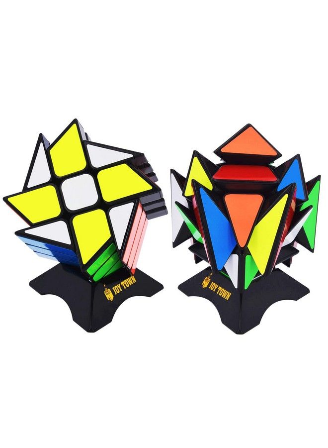 Joytown Speed Cube Set Of 2 Bundle Pack Windmill Cube Magic Puzzle, Yj Axis V2 New Version Fluctuation Angle Twisty Puzzle, Odd 3X3 Speedcubing With Bonus Stands Black