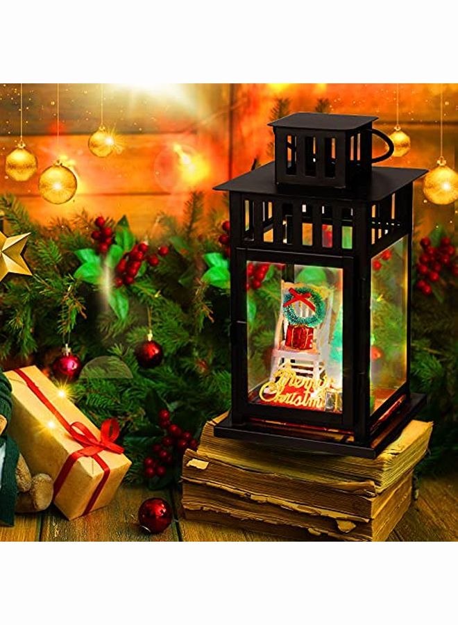 9 Pieces Christmas Memory Lanterns Sets Include 1:12 Scale Christmas Model Chairs Mini Christmas Tree Gift Boxes Multicolor Mini Wreath Christmas Hanging Decoration And Mini Light(No Lanterns )