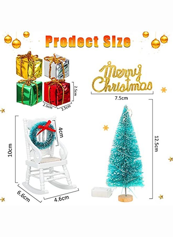 9 Pieces Christmas Memory Lanterns Sets Include 1:12 Scale Christmas Model Chairs Mini Christmas Tree Gift Boxes Multicolor Mini Wreath Christmas Hanging Decoration And Mini Light(No Lanterns )