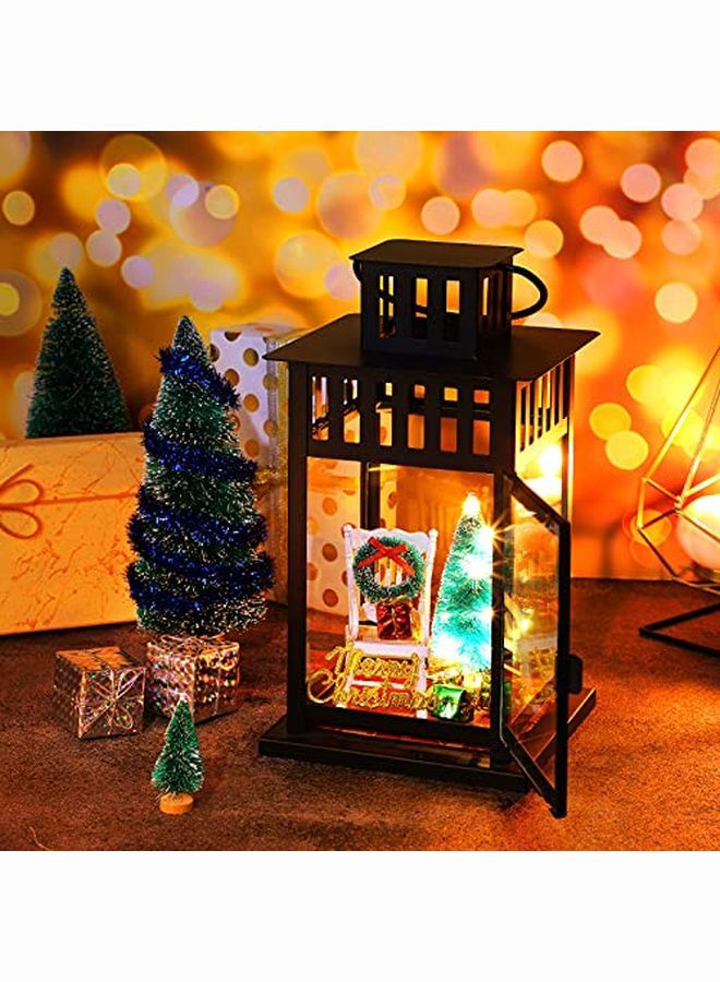 9 Pieces Christmas Memory Lanterns Sets Include 1:12 Scale Christmas Model Chairs Mini Christmas Tree Gift Boxes Multicolor Mini Wreath Christmas Hanging Decoration And Mini Light(No Lanterns )