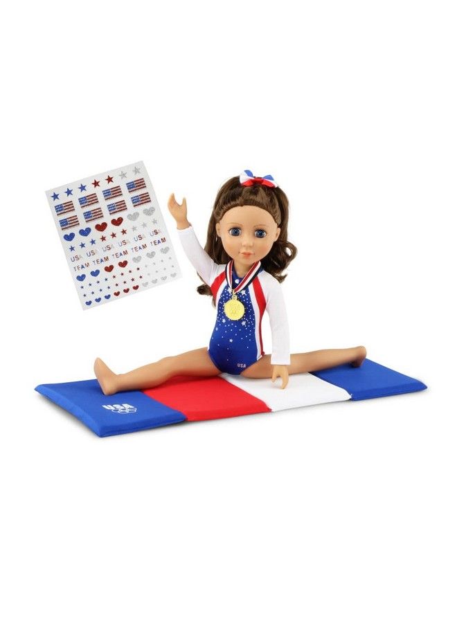 14 Inch Doll Clothes & Accessories ; Usa 4 Pc Gymnastics Gift Set, Including Gold Medal And Face Stickers!