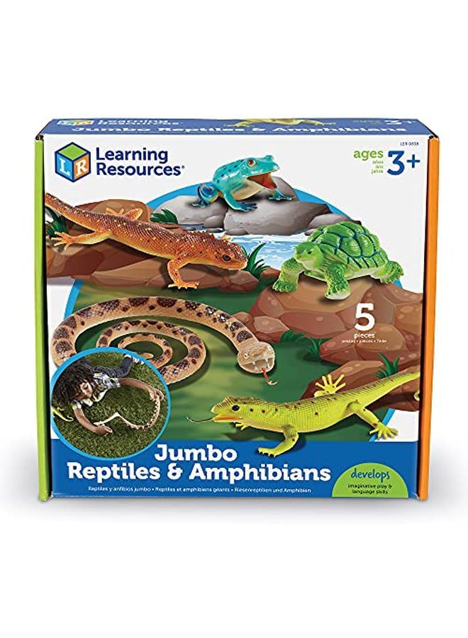 Jumbo Reptiles & Amphibians Tortoise Gecko Snake Iguana And Tree Frog 5 Animals Ages 3+