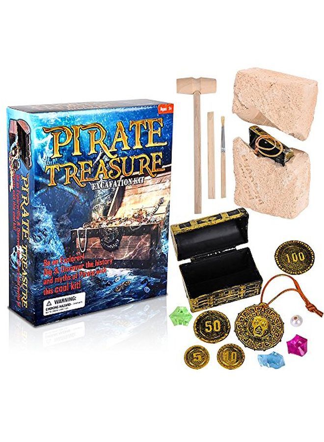 Pirate Treasure Dig Kit For Kids Gem Excavation Set With Digging Tools Interactive Excavating Toys Great Birthday Gift Idea Contest Prize For Boys And Girls