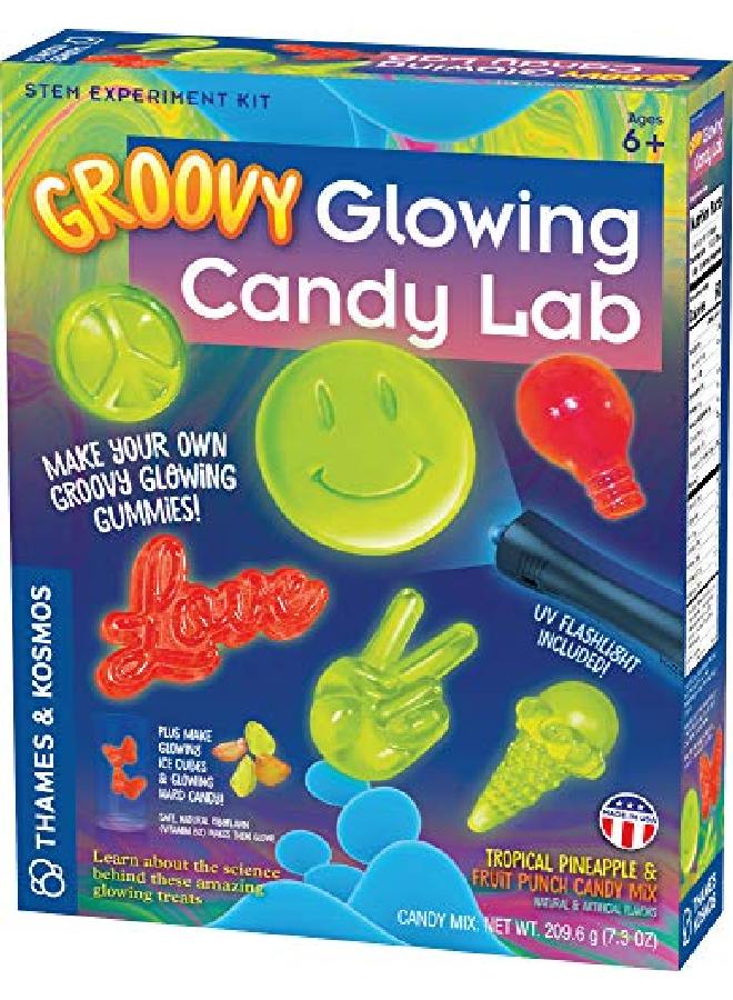 Groovy Glowing Candy Lab Stem Kit ; Make Glowinthedark Candies Ice Cubes ; Explore Luminescence & Chemistry Of Gummies ; Cool Ss Flavors Safe To Eat ; Includes Led Flashlight