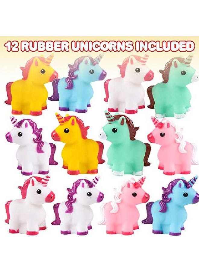 Unicorn Rubber Toys For Kids Pack Of 12 Unicorn Birthday Party Favors And Supplies 2 Inch Floating Bath And Pool Water Toys For Girls Cute Goodie Bag Fillers Assorted Colors