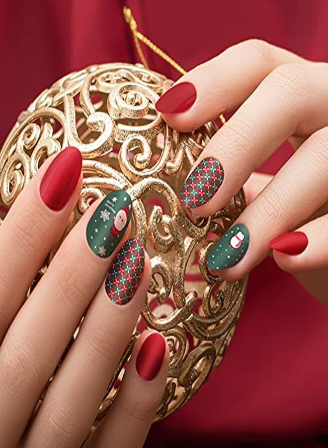 14 Sheets Christmas Nail Wraps Stickers Nail Polish Strips Self-Adhesive Full Wraps With 2 Pcs Nail Files For Diy Nail Art Decals (Gift Style)