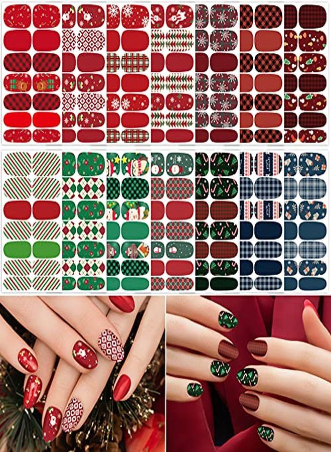 14 Sheets Christmas Nail Wraps Stickers Nail Polish Strips Self-Adhesive Full Wraps With 2 Pcs Nail Files For Diy Nail Art Decals (Gift Style)