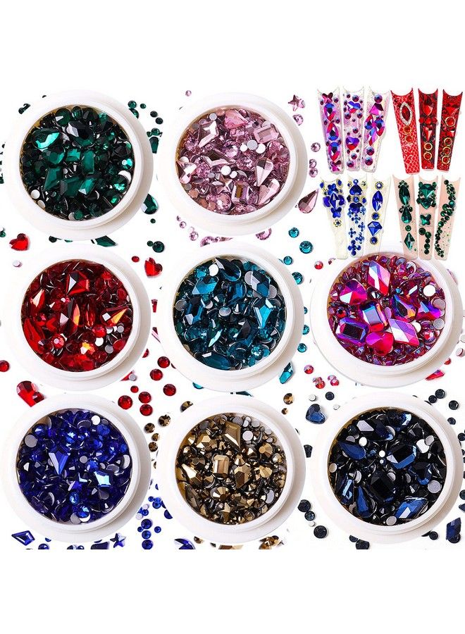 8 Boxes Green Blue Gold Rose Ab Lake Blue Montana Red Pink Nail Rhinestones For Nails Multi Shaped Sized Nail Crystals Gems Stones Rhinestones For Nail Diy Crafts Clothes Shoes Jewelry