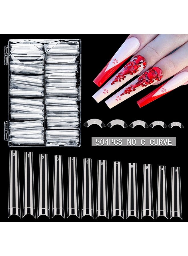 504Pcs 3Xl Coffin Nail Tips No C Curve Clear Extra Long Coffin Nail Tips For Acrylic Nails Professional Flattened Half Cover False Nails With Box Acrylic Nail Tips For Nail Salons Home 12 Sizes