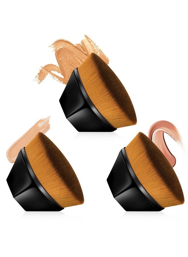 3Pcs Foundation Brush Flat Top Hexagon Makeup Brush With Protective Case For Blending Liquid Cream Powder Makeup (Black)