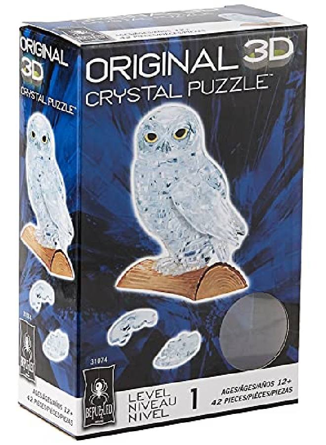 Original 3D Crystal Jigsaw Puzzle Owl Animal Bird Assembly Brain Teaser Fun Model Toy Gift Decoration For Adults & Kids Age 12 And Up Clear 42 Pieces (Level 1)