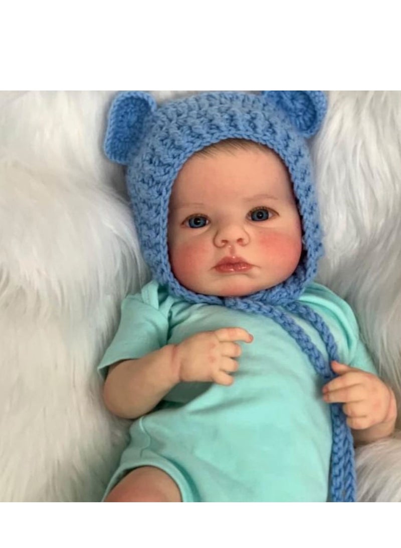 49cm Lifelike Reborn Dolls with Short Hair, Beautiful Realistic Newborn Baby Boy Doll with Feeding Toy for Kids Birthday.