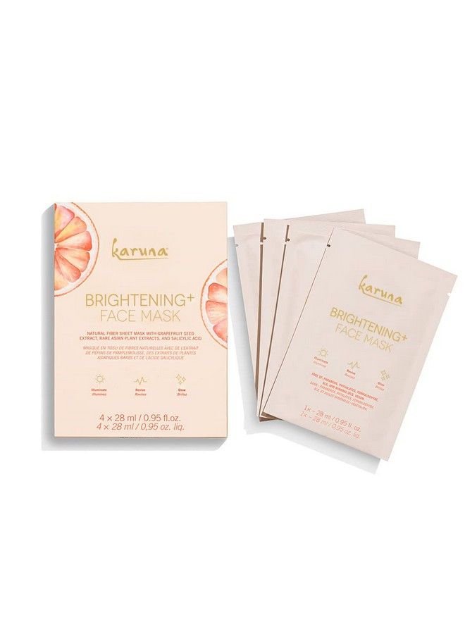 Brightening+ Face Mask Sheets Facial And Beauty Skin Care Essential To Brighten Skin And Reduce Hyperpigmentation Or Dark Spots Contains Grapefruit Seed Extract And Salicylic Acid (4 Sheets)