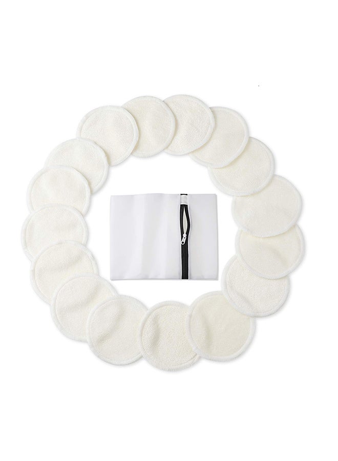 16-Piece Bamboo Makeup Remover Pad With Laundry Bag White 2 x 1 x 3inch