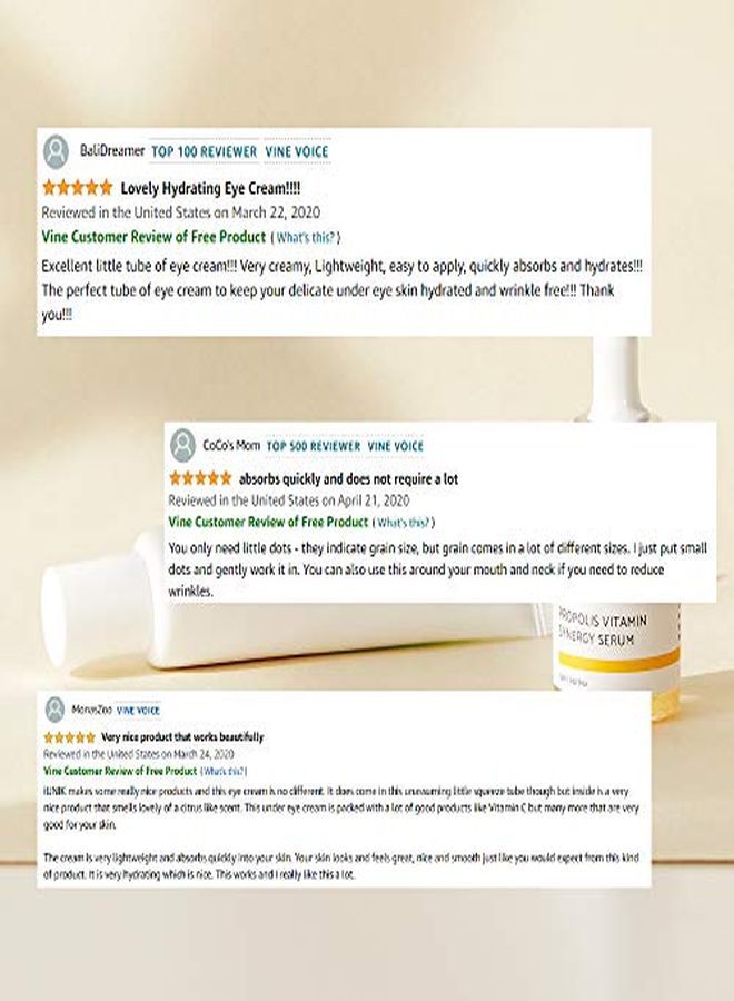Propolis Vitamin C Eye Cream 1.01 Fl Oz Face Eye Moisturizer For Dullness, Dark Circles, Puffiness