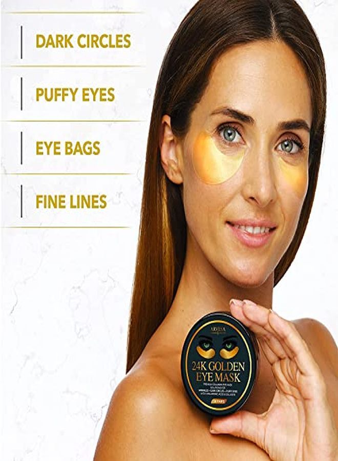 Eye Patches - 24K Gold Under Eye Mask For Puffy Eyes, Dark Circles, Eye Bags, Wrinkles, Puffiness With Collagen - Anti Aging Skincare Eye Patch Treatment Masks - Hydrating Under Eye Gel Pads
