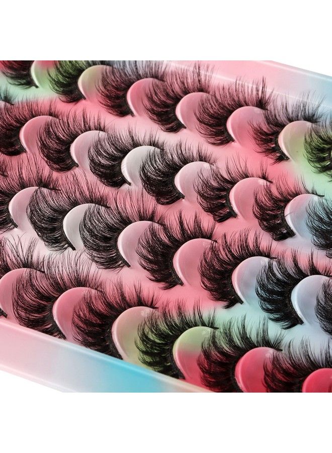 20 Pairs False Eyelashes Natural Fluffy Cat Eye Fake Eye Lashes 4 Styles Mixed Thick Wispy 5D Faux Mink Eyelashes Multipack