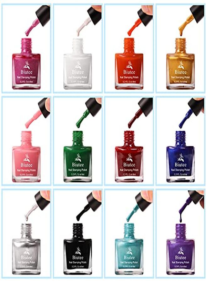 Nail Stamping Polish 12 Colors 6Ml Air Dry Special Polish Manicure Print Nail Polish For Stamping Plates Solid Color Nail Polish Gift Box Nail Varnish Lacquer Nail Art Stamp Gel Polish Set