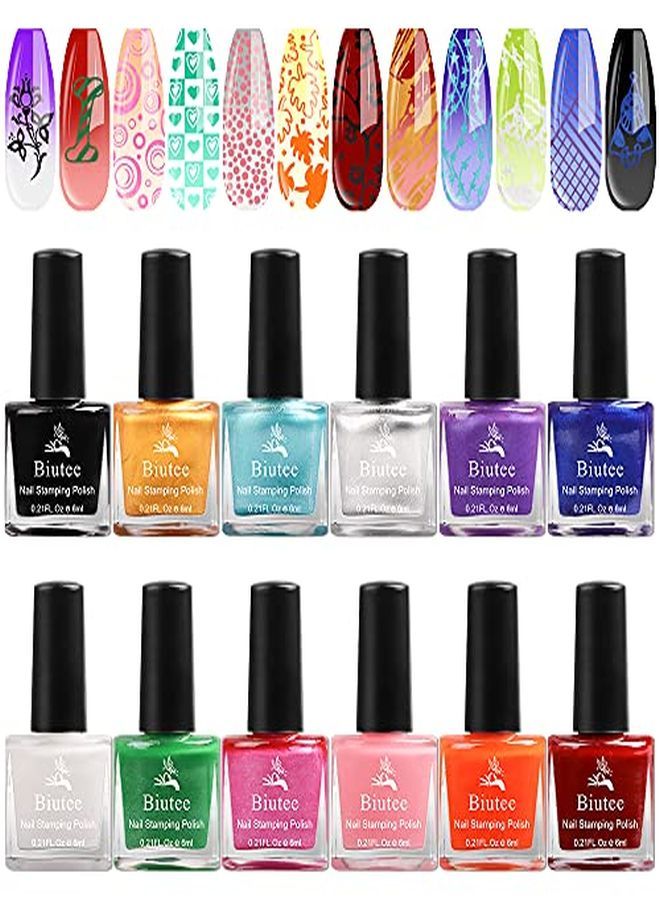 Nail Stamping Polish 12 Colors 6Ml Air Dry Special Polish Manicure Print Nail Polish For Stamping Plates Solid Color Nail Polish Gift Box Nail Varnish Lacquer Nail Art Stamp Gel Polish Set