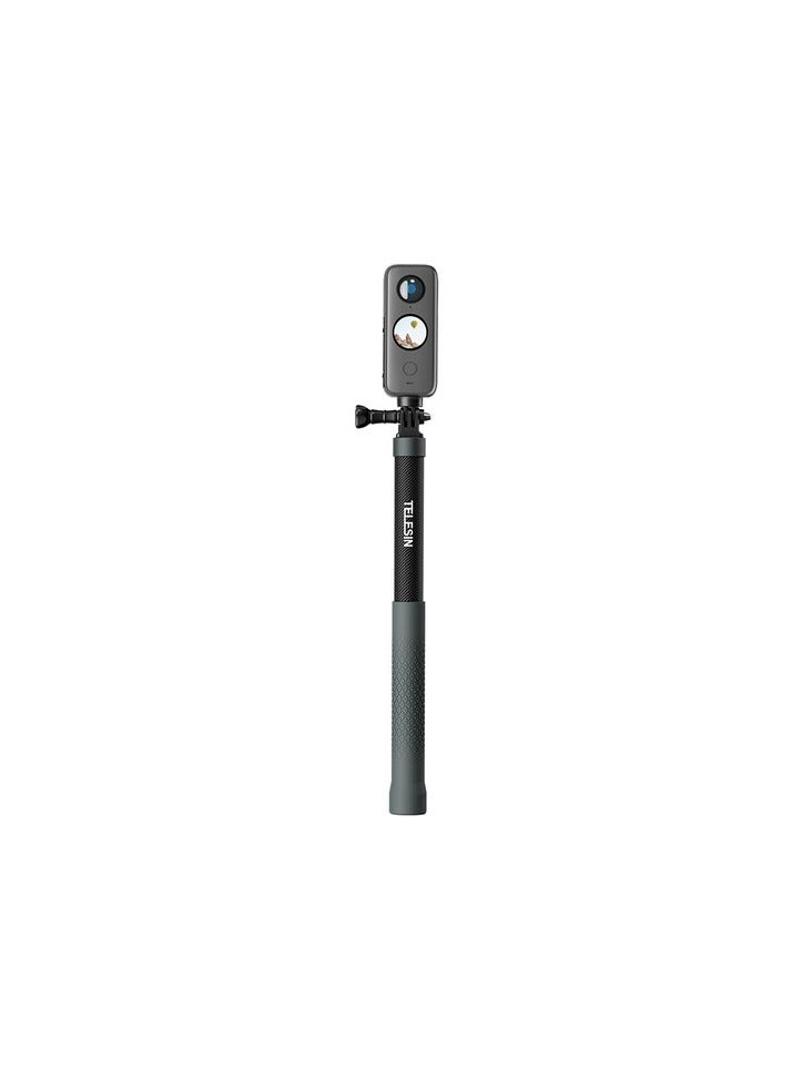 TELESIN GP-MNP-002 2nd Generation 1.2m Carbon Fiber Selfie Stick with Rubber Handle – Lightweight & Extendable for GoPro, Insta360, Action Cameras