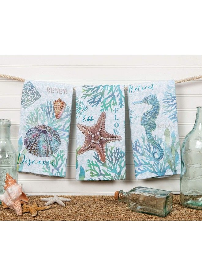 Designs Set Of 3 Beachcomber Dual Purpose Terry Kitchen Towels