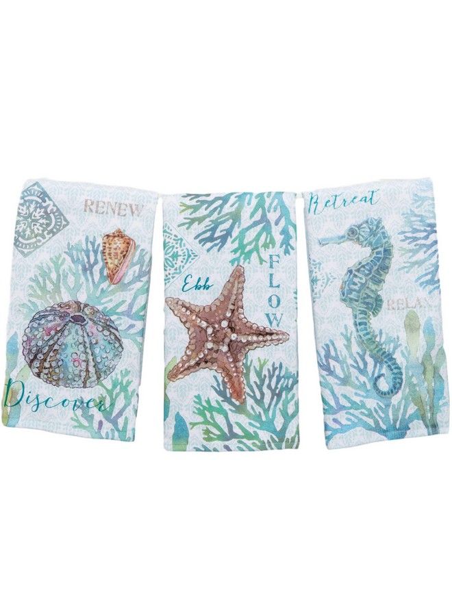 Designs Set Of 3 Beachcomber Dual Purpose Terry Kitchen Towels