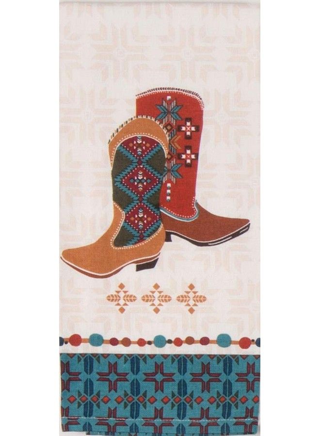 Southwest At Heart Jacquard Tea Towel & Boots Tea Towel Set Of 2 Southwestern Native Print Western Cowboy Kitchen Towels Dishtowel Set