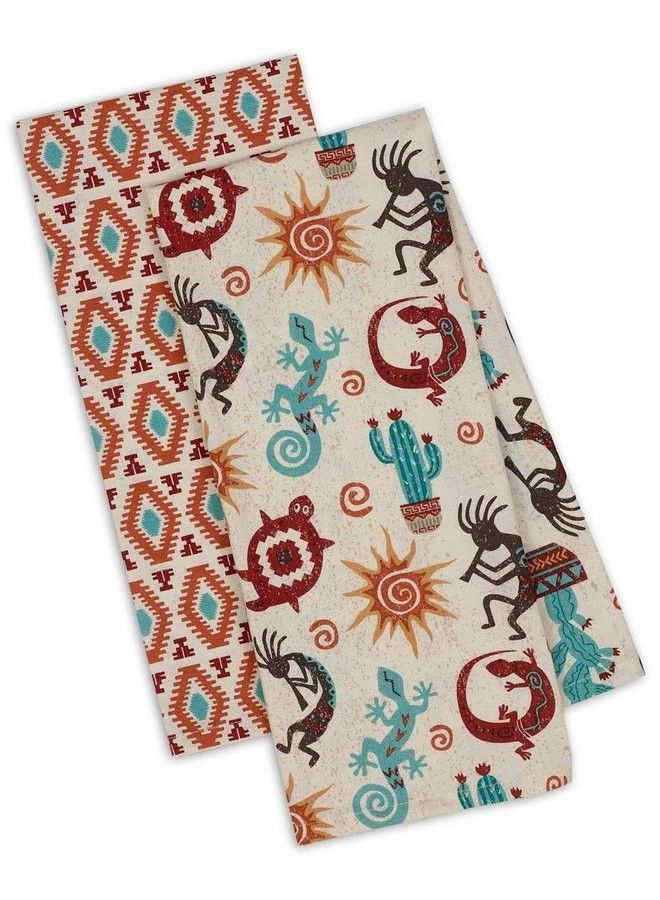 Southwestern Themed Decorative Cotton Kitchen Towel Set | Southwest Boho Western Style Print | 3 Towels For Dish And Hand Drying