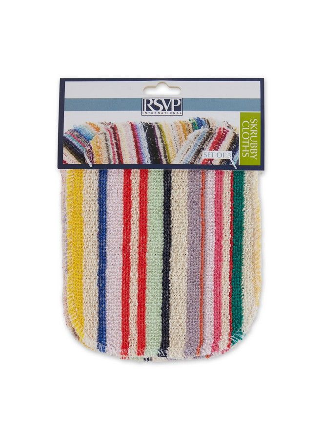 Skrubby Cleaning Collection Machine Washable Nylon Coated Pot & Pan Scrubbing Cloths 3 Piece Multicolor Stripe