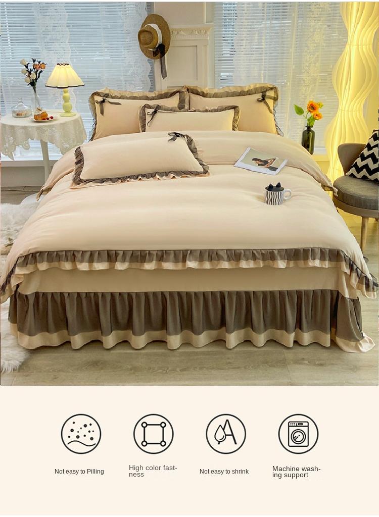 Simple Solid Color Washable Bed Sheet And Duvet Cover Set