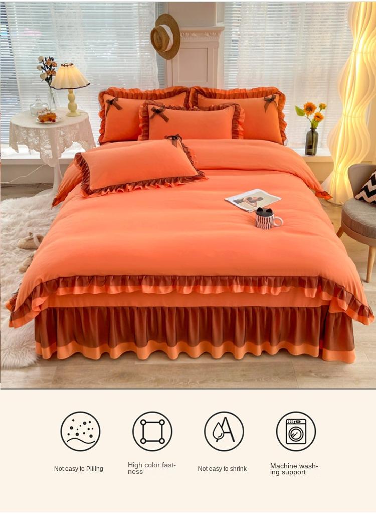 Simple Solid Color Washable Bed Sheet And Duvet Cover Set