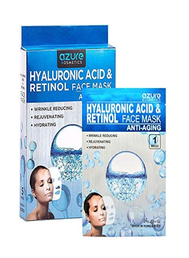 Azure Hyaluronic Acid & Retinol Anti Aging Facial Sheet Mask Hydrating, Toning & Rejuvenating | Helps Reduce Fine Lines & Wrinkles | Smooths & Repairs Elasticity | Made In Korea 5 Pack